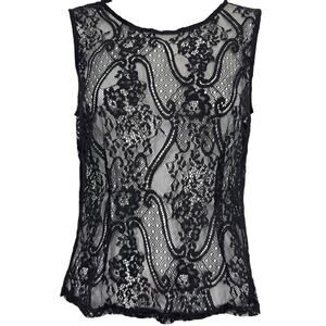 Acemi Womens Black Lace Sheer See Through Sleeveless Zip Up Top Shirt NWT sz M